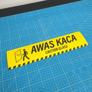 Caution Glass. Awas Kaca. 注意玻璃. Sticker Sign Label Signage Hazard Safety Stripes. Yellow Black. Attention Door Entrance