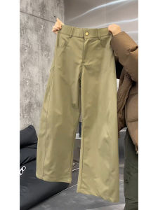 ZHUOCAN | Military Green High Waist Tapered Wide Leg Relaxed Trousers