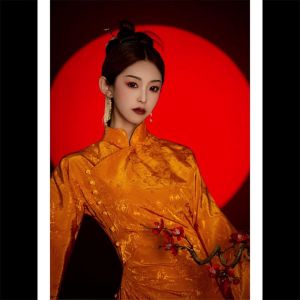 Morning Robe New Chinese Style Cheongsam Bride Wedding Toasting Dress Engagement Turn Collar Dress High End Feeling Birthday Party Gown