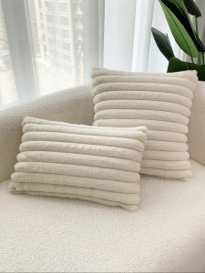 BUYNOW 1PC Faux Rabbit Fur Plush Pillow Cover 30x50cm Soft Flufy Striped Cushion Cover 45x45cm Home DecorPillow Cover For Sofa