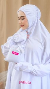 Nelula - Mukena Umroh Dan Haji Berlengan Dewasa Jumbo Putih Premium Mewah Bahan Katun Terbaru