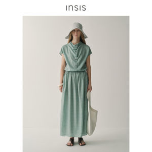 INSIS FEMME | Double-Sided Printed V-Neck Short Sleeve Light Cocoon Type Dress