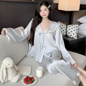 Bộ Đồ Ngủ Lụa Băng Dài Tay Mùa Xuân Thu Gợi Cảm Phong Cách Pháp Cao Cấp Mặc Ở Nhà Có Thể Mặc Ngoài Trời Cho Nữ