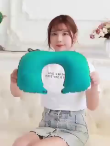 U Shape Inflatable Travel Pillow Press Type Pillows Neck Pillow Foldable Home Work Camp Bantal Leher Mudah Alih 充气挂脖枕头旅行 Bantal Kembung Tekan Jenis Bantal Bantal Leher Kem Kerja Rumah Boleh Lipat