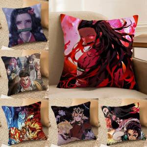 Bandai | Demon Slayer Daki Gyutaro Anime Plush Pillow Cover Soft Short Plush Cushion Cover For Sofa Bedroom Home Decor Gift Decoration