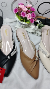 sandal sepatu wanita kekinian mules murah /hak 3cm-slip- on>pita samping 01