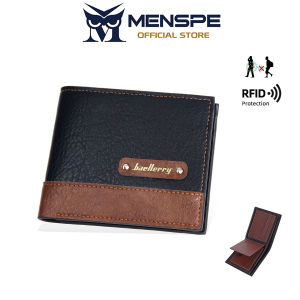 MENSPE Mens Short Wallet Anti-Theft RFID Wallet Retro Color-Blocked PU Soft Leather Card Purse Multi-Card Slot ID Credit Cards Holders Business Casual Zippered Card Holder Coin Purse