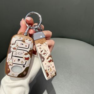 4Buttons Auto Shell Fob for Toyota Perodua Car Key Case Cover with Wrist Strap Cartoon Printed Protective Smart Key Shell Keycha