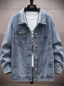 ROMON | Lormen Mens Denim Jacket Short Style Spring Autumn Trendy Casual Workwear Windproof Collar翻领 Cotton Polyester Blend