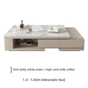 Modern Minimalist Extendable Coffee Table Creamy Quartz Board Living Room TV Cabinet Home Use Luxury Simple Art Style Design