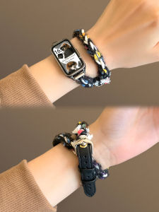 Uhada Plush Knitted Bracelet Band for Huawei Watch Sporty Womens Style Double Circle Leather Bands Compatible with Huawei 8 7 6 9