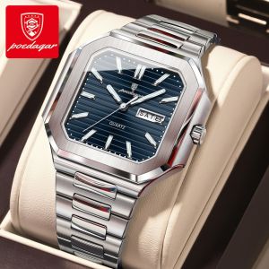 Poedagar chính hãng đồng hồ nam dây đeo bằng thép không gỉ lịch dạ quang chronograph đa chức năng 100% không thấm nước 672