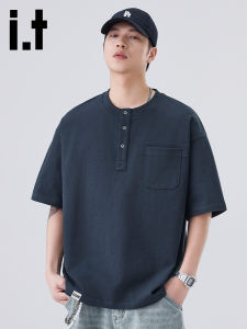 izzue | Mens Henley Collar Cotton T-Shirt