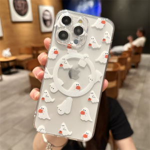 Magnetic Absorption Magsafe Phone Case for 15Promax Huawei Mate60 Cartoon Ghost Design Cute Couple Transparent Soft Silicone Shell