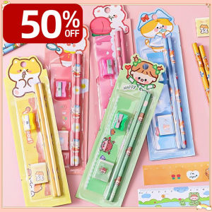 LVYIMAO ดินสอ Sanrio 5 ชิ้นชุดเครื่องเขียนการ์ตูนน่ารัก (ดินสอการ์ตูน + ยางลบ + ไม้บรรทัด + กบเหลาดินสอ) ดินสอไม้ดินสอไม้เครื่องเขียนนักเรียนของขวัญสำหรับเด็ก
