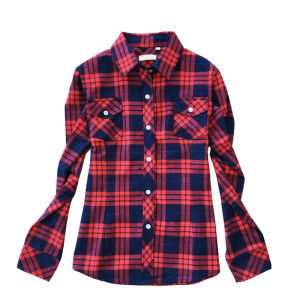 Autumn and Spring Plaid Long Sleeve New Arrival Cotton Flannel Womens Top