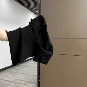 Sweet Spicy Girl Butterfly Knot Lace Trim U-Neck Short Sleeve T-Shirt Women Summer Pure Desire Shoulder Fit Beautiful Short Top