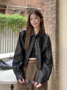Trendy Womens Premium Leather Biker Jacket Black