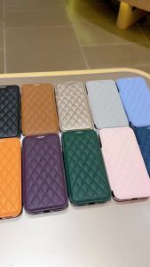 Fashion Grid PU Leather Flip Wallet Phone Case for iPhone Air 17 Pro Max Card Slots Wireless Charging Magnetic Clear TPU Cover