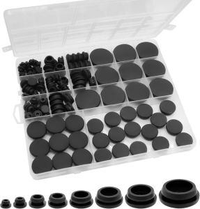 125Pcs/box Black Rubber Plug Round Hole Silicone Rubber Distribution Box Cabinet Hole Plug Cable Seal for Car Wiring Furniture