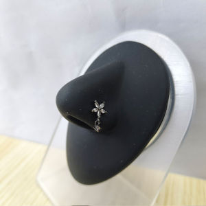 1Pc Gold L-Shaped Flower Rhinestone Nose Stud Crystal Inlaid Dangle Pendant Nostril Piercing Jewelry for Women