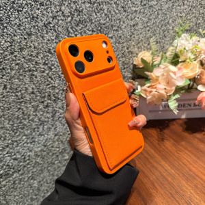 CHUQIAN | Orange Full Protection Female Card-holding Phone Case 17proMax