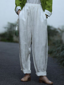 Elegant Satin National Style Harlan Pants Womens Casual Trousers Simple New Chinese Style Early Autumn Fashion Design