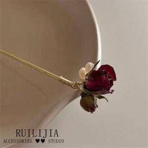 Romantic Vintage Dried Flower Pearl Hairpin with Thorns Rose Atmosphere Sensation High-End Feeling Unique Fairy Spirit Hair Accessory