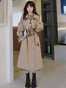 Knee-Length Womens Utility Coat Spring Autumn 2025 New Korean Style Sweet Gentle Versatile Popular Polyester Long Sleeve