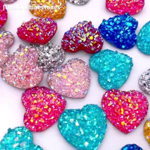 JUNAO 12mm 100pcs Glitter Silver Heart Rhinestone Applique Flatback Crystal Stones Resin Gems Non Hotfix Strass for Decoration