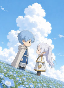 Bandai | Anime F-Frieren Blue Flower Field Oil Painting Modern Wall Decor for Living Room Bedroom Perfect Gift No Frame