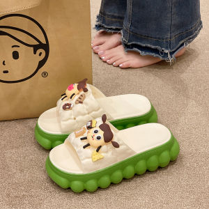 Muffin Slippers Womens Summer Outwear Cartoon Cute Cheese Girl Thick Sole Height Increasing Non-Slip Interior Home Slippers