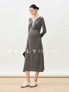 SELLYNEAR | Fashionable Slimming Long Sleeve V-Neck Pregnancy Dress