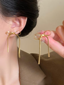 Elegant Butterfly Knot Drop Earrings Fashionable Tassel Design Face Shaping Womens Jewelry Durable Allergy Free Silver Plated