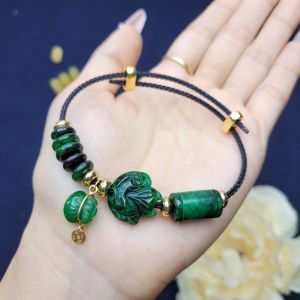 Q718 Vòng cáp lu thống ngũ điếu hồ ly túi tiền Cẩm Thạch Sơn Thủy treo móc V10k không kén mệnh - Phong Thủy TUDO