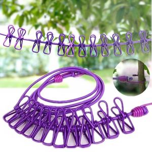 Portable Elastic Clothesline with 12 Clips Adjustable 1.8-3.5M High Elasticity Windproof Laundry Line for Travel Camping Clothes
