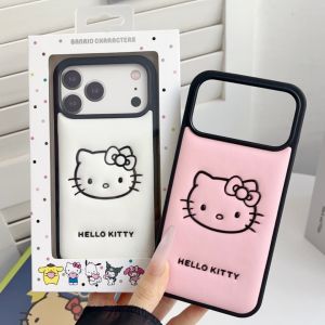 Sanrio | Official Sanrio Hello Kitty 3D Cartoon Embossing Leather Phone Case For iPhone Air 17 16 15 14 Pro Max 13 Shockproof Hard Cover