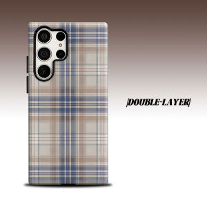Neutral Retro Plaid For Samsung Galaxy S26 S25 S24 A56 A36 Dual Layer Luxury Fashion Full Lens Protective Case