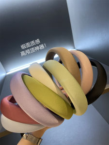 in BLUE สีครีมเนื้อผ้าซาติน รัดผมสีสันสดใส ทรงสูง ช่วยลดใบหน้า รัดผมแบบยืดหยุ่นสำหรับผู้หญิง