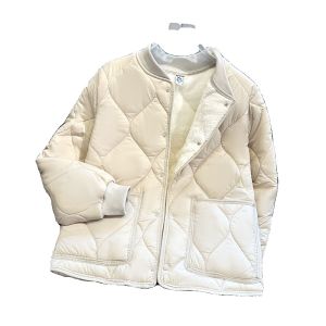 Áo Khoác Cotton Lót Lông Cừu Mùa Đông Cho Nữ Dáng Rộng Cỡ Lớn Có Túi Nút Đơn Màu Trơn Thường Ngày Thoải Mái