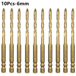 10pcsTitanium plating Bits Set 3/4/5/6/8/10/12mm Cross Tile Drill Bits Glass Ceramic Concrete Hole Opener Brick Drill Bits