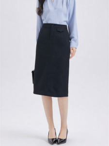 Black Petite Women Professional Straight Half Skirt