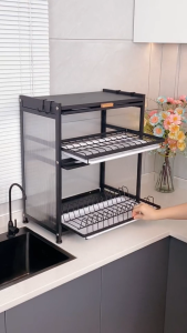 SimpleJoy Dish Rack with Cover Dish Drainer Rack with Drawer Plate Rack Kitchen Dish Cabinet