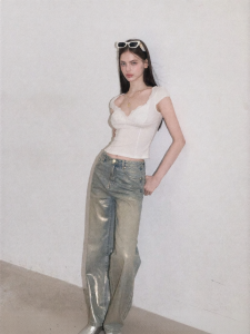 OAKMOO | Quần Jeans Bông Dát Kim Loại Màu Đậm Nhạt