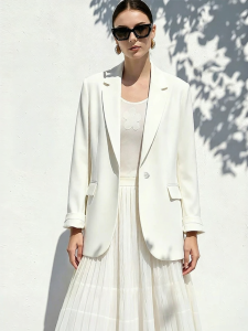 AMII | Office Business Bird Button Notch Collar Loose Mid-weight Midi Womens Suit