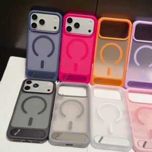 Luxury Foldable Stand Phone Case for iPhone 17 16 15 Pro Max 14 Plus 13 Air For Magsafe Wireless Charge Matte Translucent Cover