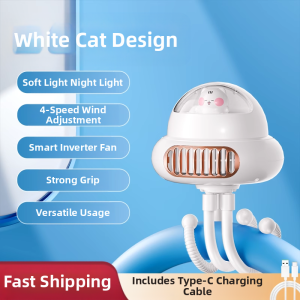 GOOJODOQ | Portable Baby Stroller Fan Mini Clamp-On Rechargeable USB Mini Fan Cartoon Design Child-Friendly Compact Size for Dormitory Use