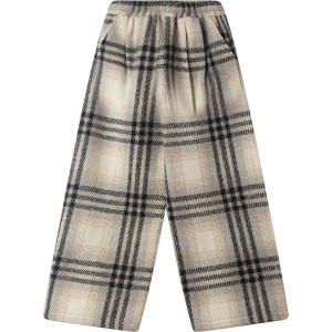 Thick Woolen Plaid Straight Leg Pants Fleece Lined Winter Trousers for Girls Childrens Clothing Casual Style Elastic Waist