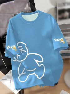 The 2025 summer new mens T-shirt features a cartoon bear pattern and is an outdoor casual and fashionable mens T-shirt