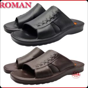 Duralite Roman Mens Lightweight and Waterproof Open-Toe Non-Slip Slippers/Flipflops - Black & Brown - Comfortable with Back Display Look